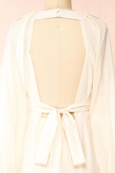 Kajal Ivory Long Sleeve Maxi Plaid Dress | Boutique 1861 back close-up
