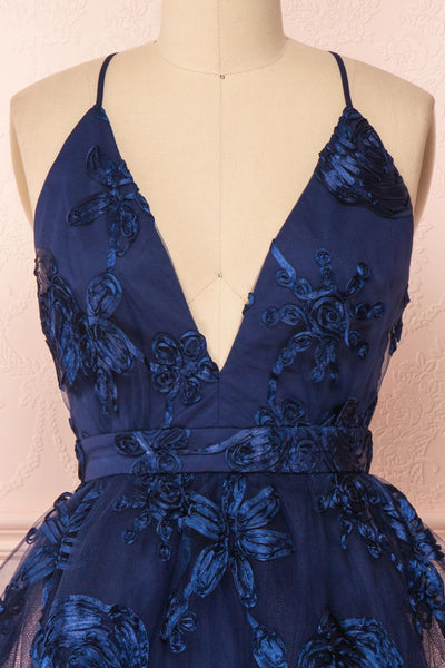 Kalena Navy Blue Party Dress | Robe de Fête front close up | Boutique 1861
