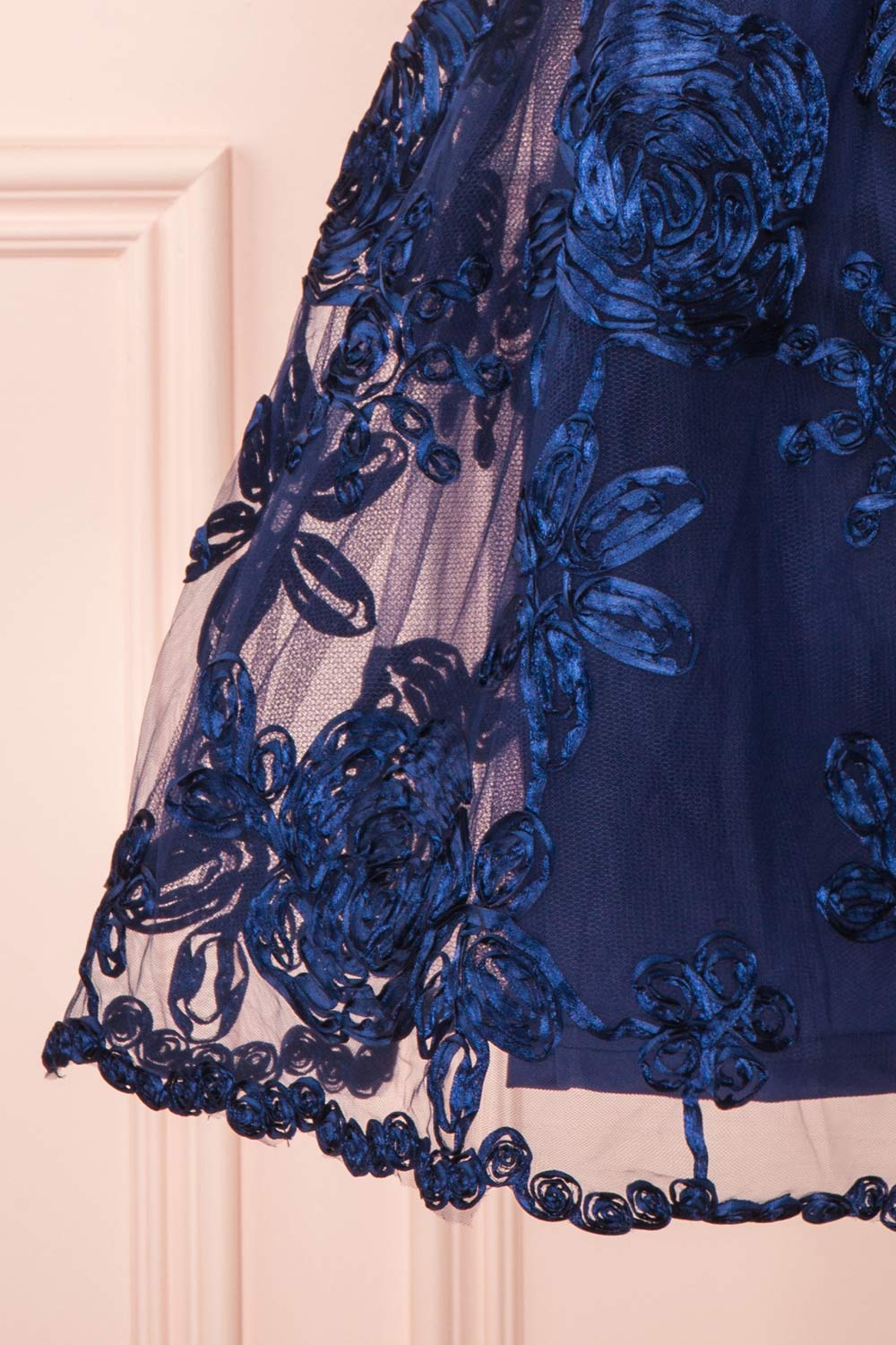 Kalena Navy Blue Party Dress | Robe de Fête skirt close up | Boutique 1861