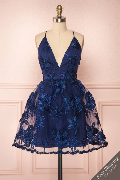 Kalena Navy Blue Party Dress | Robe de Fête front view FS | Boutique 1861
