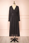 Kalinda Black Long Sleeve Midi Dress | Boutique 1861 front view