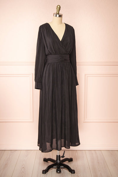 Kalinda Black Long Sleeve Midi Dress | Boutique 1861 side view