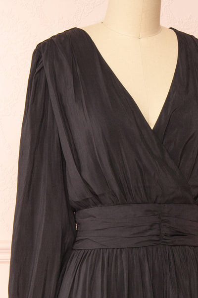 Kalinda Black Long Sleeve Midi Dress | Boutique 1861 side close-up