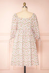 Kalla Pink Floral Short Dress w/ 3/4 Puffy Sleeves | Boutique 1861 back view