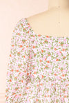 Kalla Pink Floral Short Dress w/ 3/4 Puffy Sleeves | Boutique 1861 back close-up