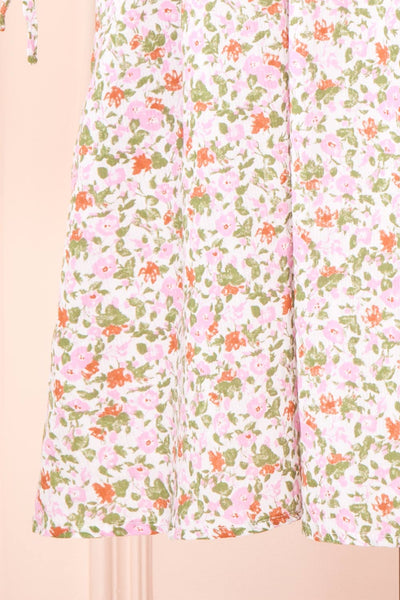 Kalla Pink Floral Short Dress w/ 3/4 Puffy Sleeves | Boutique 1861 bottom