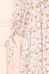 Kalla Pink Floral Short Dress w/ 3/4 Puffy Sleeves | Boutique 1861 sleeve