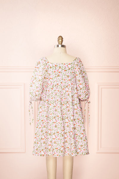 Kalla Mini Pink 3/4 Puffy Sleeve Short Floral Dress | Boutique 1861 back view