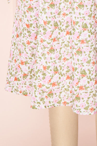 Kalla Mini Pink 3/4 Puffy Sleeve Short Floral Dress | Boutique 1861 bottom