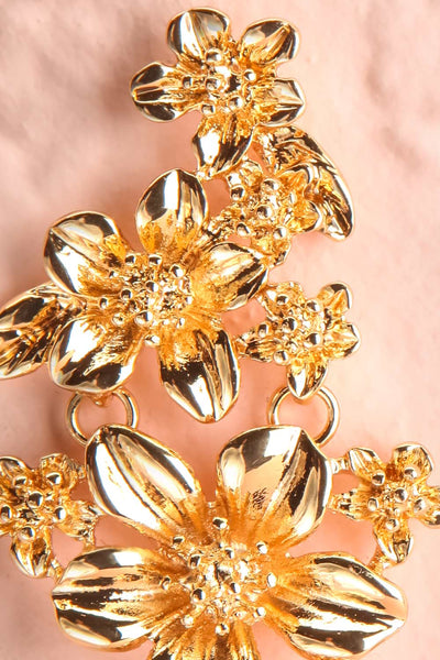 Kallaste Gold Statement Floral Pendant Earrings close-up | Boutique 1861