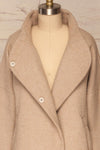Kallithea Long Beige Loose Wool-Blend Coat front close up open | La Petite Garçonne