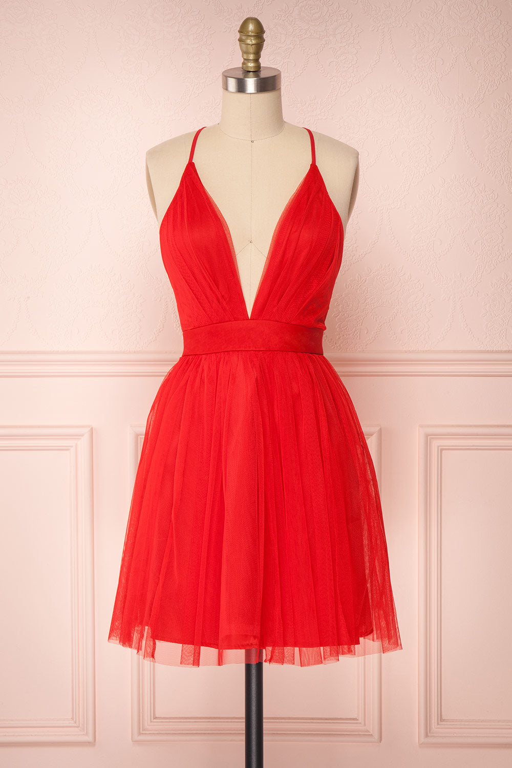 Kamagaya Red Short Mesh A-Line Dress | Boutique 1861