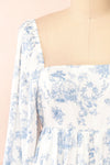 Kamek Satin Babydoll Dress w/ Vintage Floral Pattern | Boutique 1861 front close-up