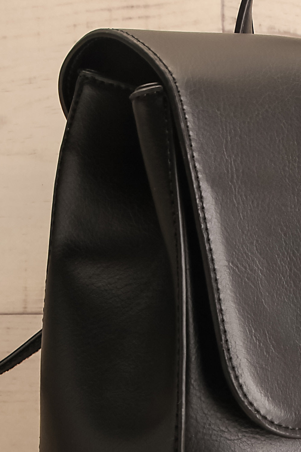 Kanacea Black Vegan Leather Backpack | La petite garçonne side close-up