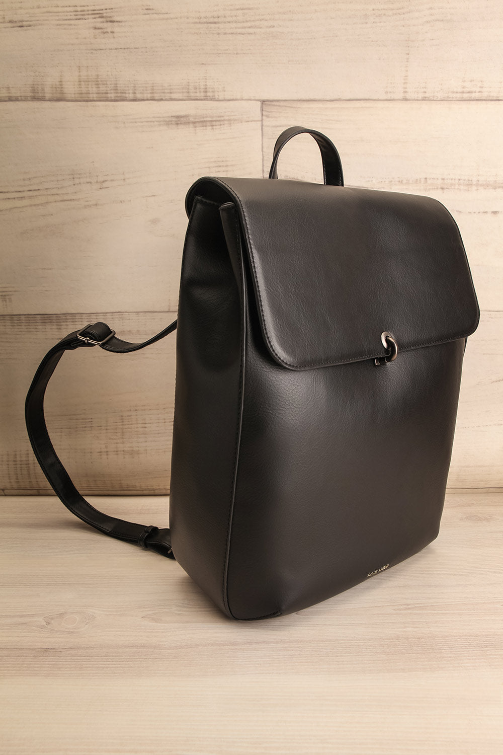 Kanacea Black Vegan Leather Backpack | La petite garçonne side view