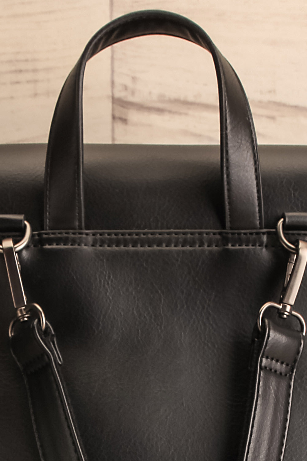 Kanacea Black Vegan Leather Backpack | La petite garçonne back close-up