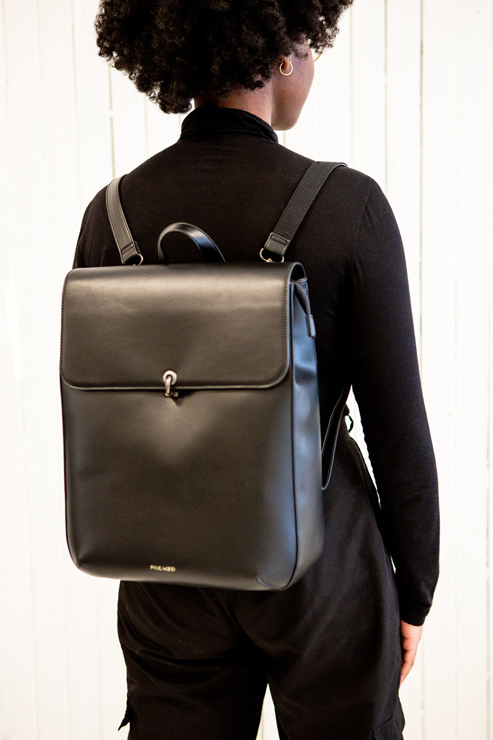 Kanacea Black Vegan Leather Backpack | La petite garçonne model