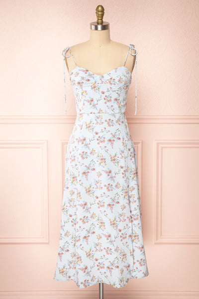 Kany Floral Midi Dress With Tied Straps | Boutique 1861 front view