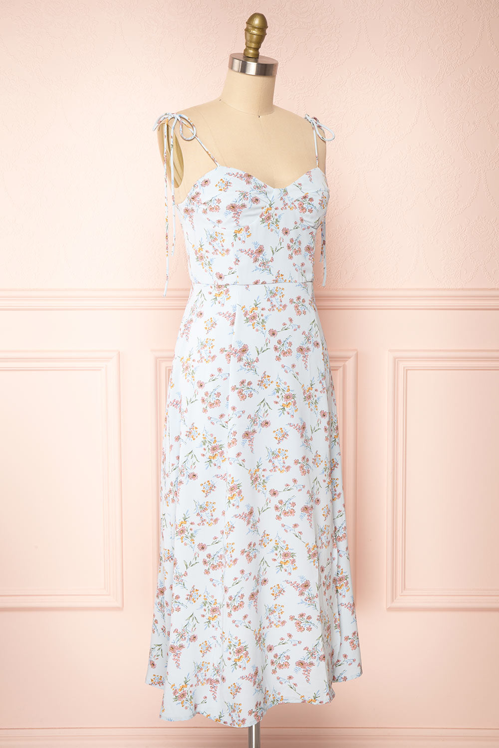 Kany Floral Midi Dress With Tied Straps | Boutique 1861 side view 