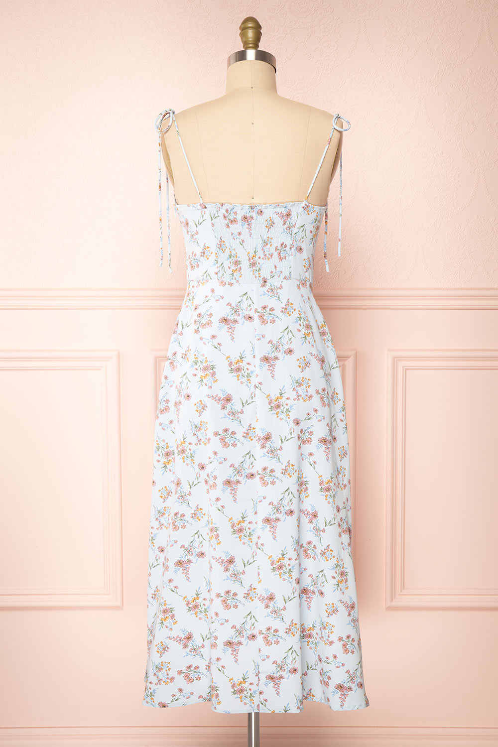 Kany Floral Midi Dress With Tied Straps | Boutique 1861 back view 