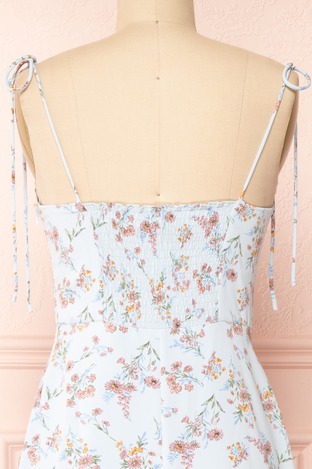 Kany Floral Midi Dress With Tied Straps | Boutique 1861 back close-up