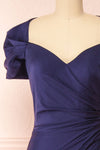 Karelle Navy Mermaid Maxi Dress w/ Bolero | Boudoir 1861 front close-up