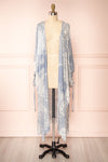 Karenne Blue & White Paisley Patterned Open Kimono | Boutique 1861  front view
