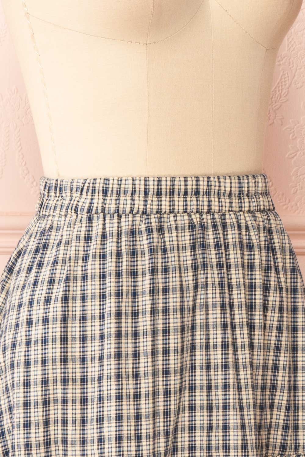 Karole Tiered Plaid Midi Skirt w/ Elastic Waist | Boutique 1861 side close-up