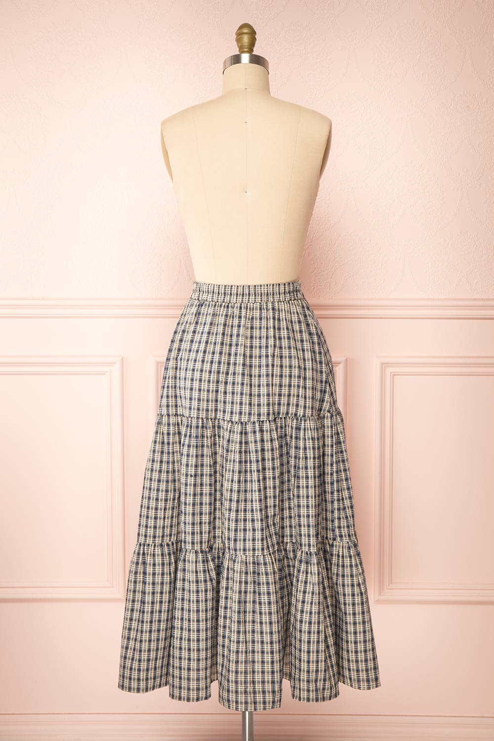 Karole Tiered Plaid Midi Skirt w/ Elastic Waist | Boutique 1861 back view