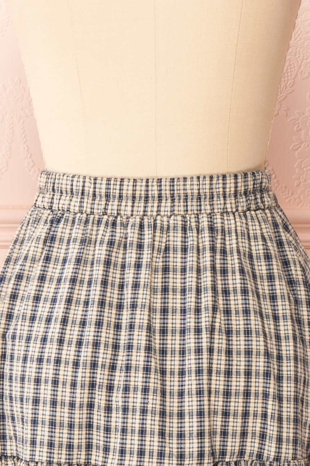 Karole Tiered Plaid Midi Skirt w/ Elastic Waist | Boutique 1861 back close-up