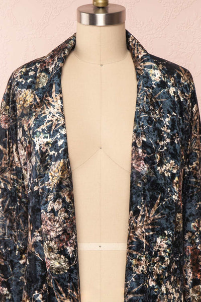 Kassiah Black Floral Velvet Open Blazer front close up | Boutique 1861