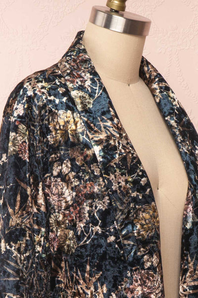 Kassiah Black Floral Velvet Open Blazer side close up | Boutique 1861