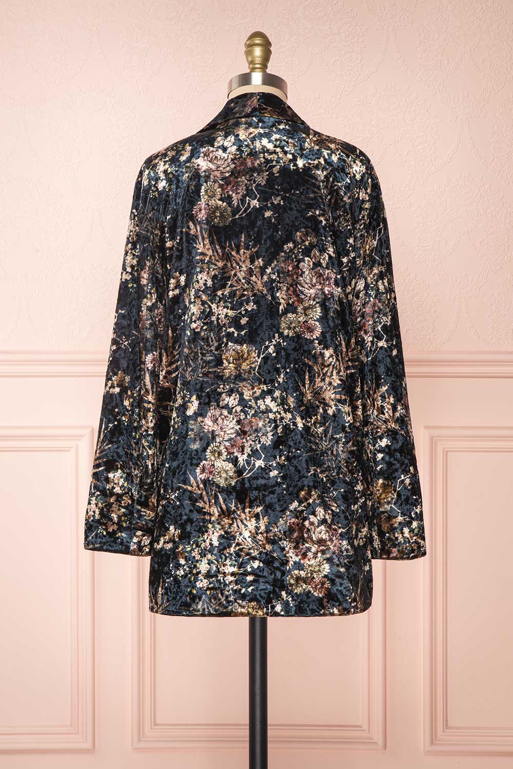 Kassiah Black Floral Velvet Open Blazer back view | Boutique 1861