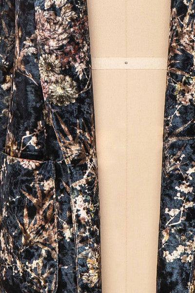 Kassiah Black Floral Velvet Open Blazer fabric detail | Boutique 1861