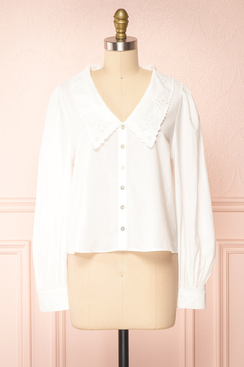 Kataa White Blouse w/ Embroidered Collar | Boutique 1861 front view 