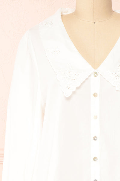 Kataa White Blouse w/ Embroidered Collar | Boutique 1861 front close-up