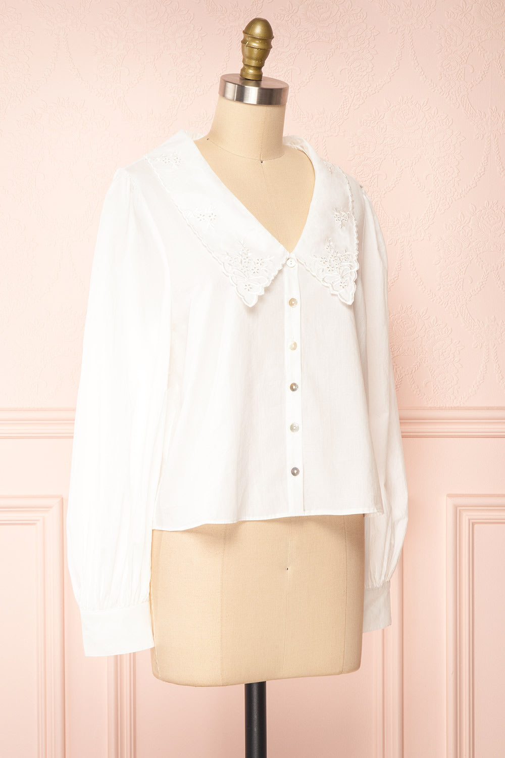 Kataa White Blouse w/ Embroidered Collar | Boutique 1861 side view 