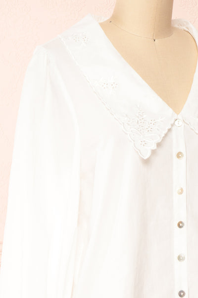 Kataa White Blouse w/ Embroidered Collar | Boutique 1861 side close-up
