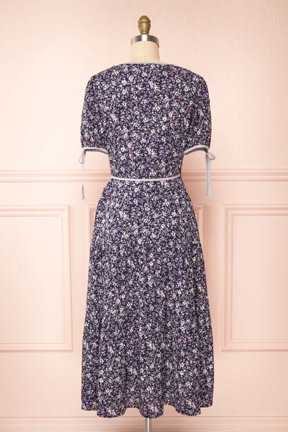 Kate Navy Floral Midi Wrap Dress | Boutique 1861 back view