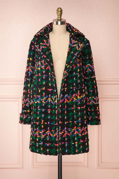 Katerini Black & Colourful Woven Coat | Boutique 1861 front open view