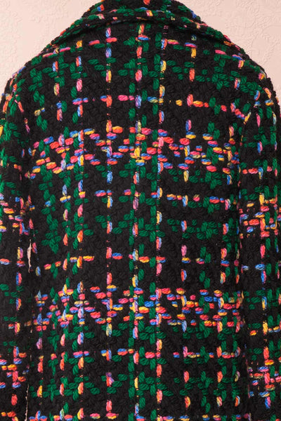Katerini Black & Colourful Woven Coat | Boutique 1861 back close-up