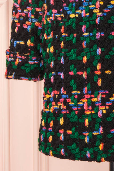 Katerini Black & Colourful Woven Coat | Boutique 1861 bottom close-up