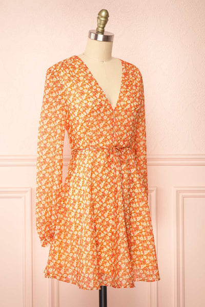 Kathleen Short Floral Dress w/ Long Sleeves | Boutique 1861 side view