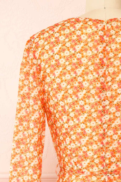 Kathleen Short Floral Dress w/ Long Sleeves | Boutique 1861 back close-up