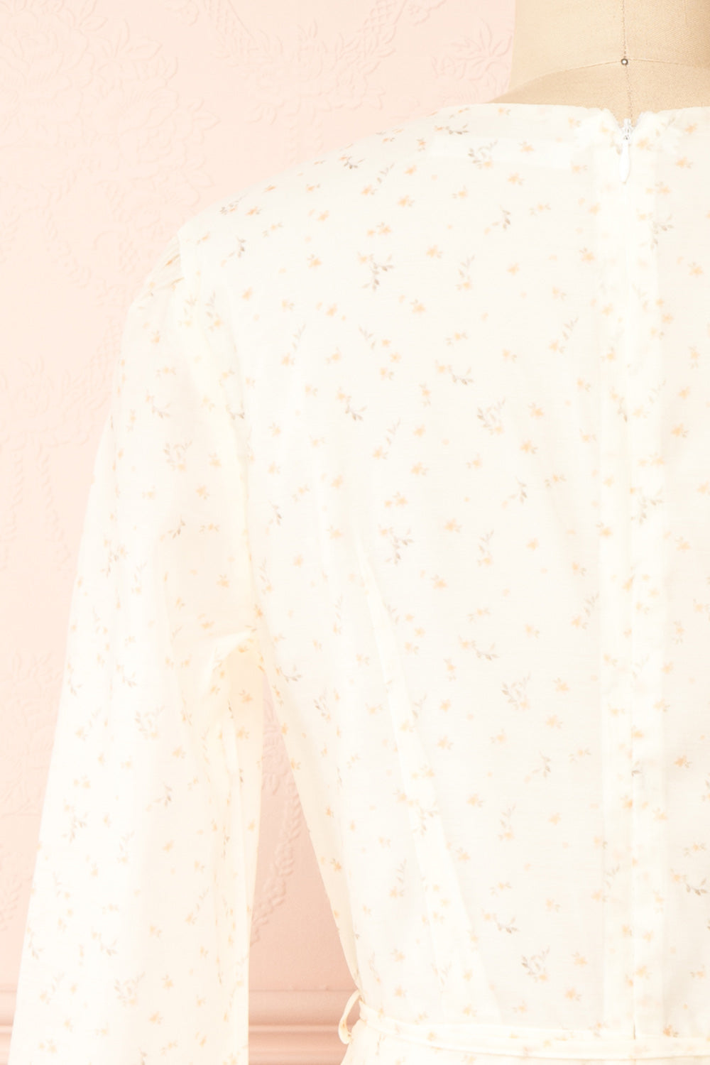 Kathleen Ivory Short Floral Dress w/ Long Sleeves | Boutique 1861 back close-up