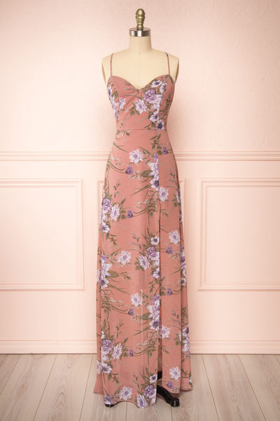 Katiana Backless Floral Maxi Dress w/ Side Slit | Boutique 1861 - front view