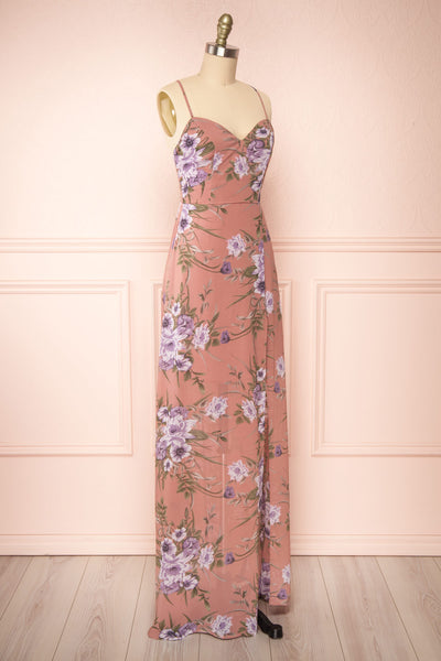 Katiana Backless Floral Maxi Dress w/ Side Slit | Boutique 1861 - side view