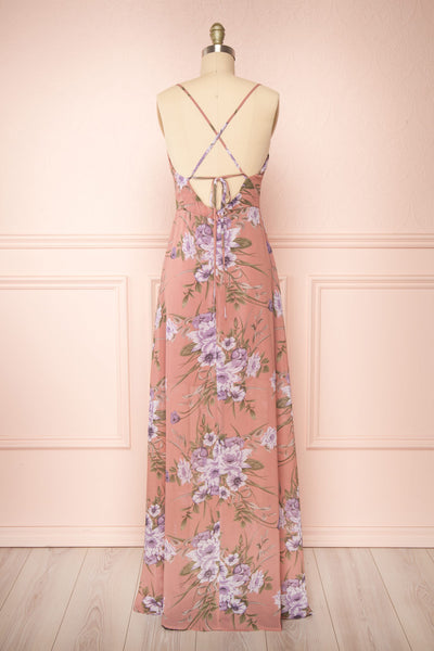 Katiana Backless Floral Maxi Dress w/ Side Slit | Boutique 1861 - back view