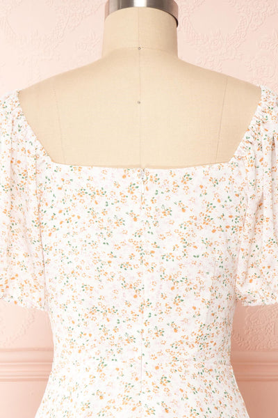 Katoma White Puffy Sleeve Short Floral Dress | Boutique 1861 back close up