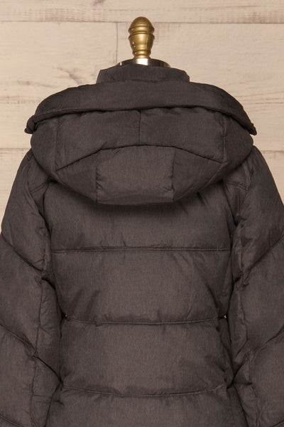 Katowice Dark Grey Quilted Coat w/ Faux Fur Hood | La Petite Garçonne back close-up without fur